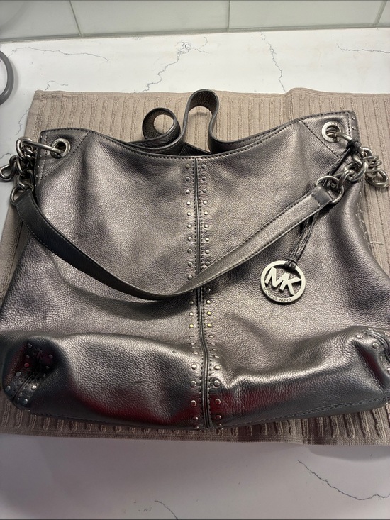 Michael Kors Handbags - Michael Kors Metallic Pewter Studded Leather Shoulder Bag